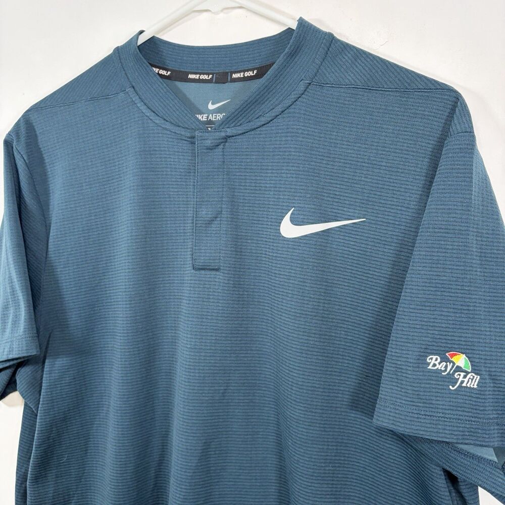 Nike AeroReact Bay Hill Blade Collar Golf Polo Shirt Mens Large Blue Snap Collar